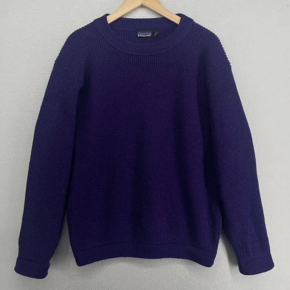 PATAGONIA Sweater Mens L Chamonix Guide 100% Wool Pullover Purple HK VTG 51401